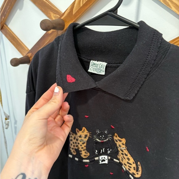 VINTAGE COTTAGE COVE EMBROIDERED CATS PULLOVER SWEATER - Picture 4 of 5